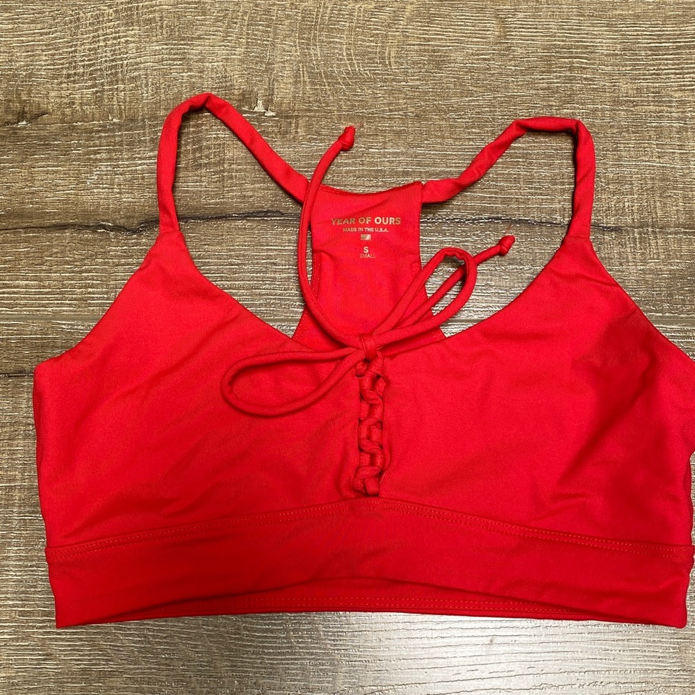 Year of Ours Red Lace-Up Sports Bralette